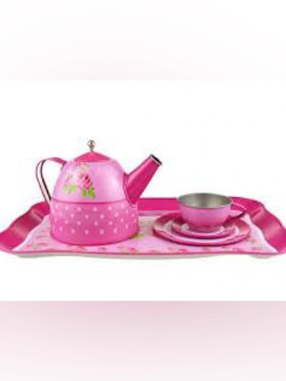 Kids Tea Set with Tray Pink Rose Polka Dot